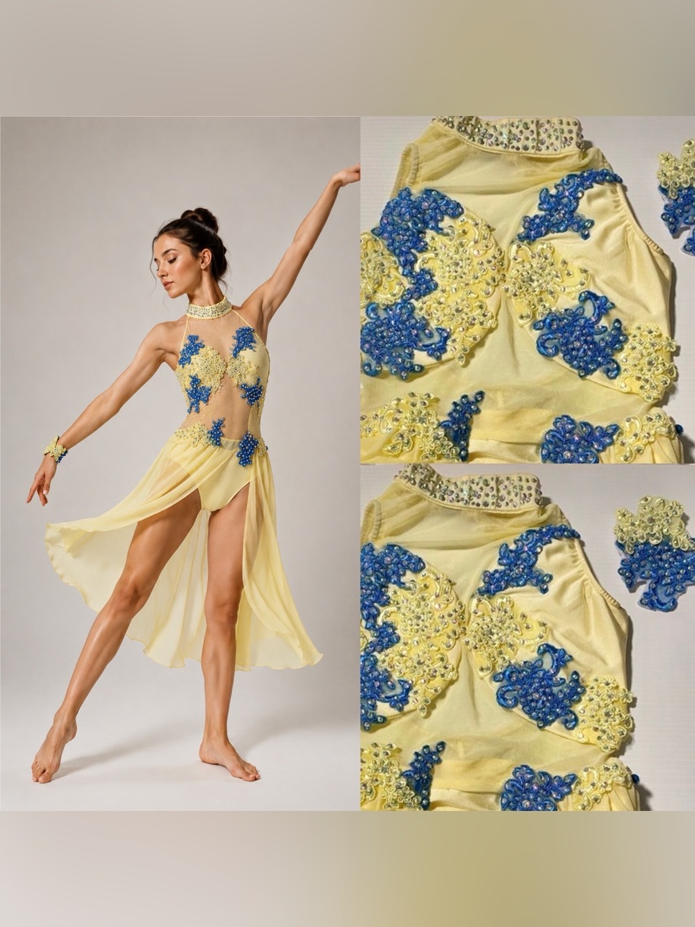 Glamour Solo Dance Costume MC Child Yellow Blue Lyrical Contemporary floral